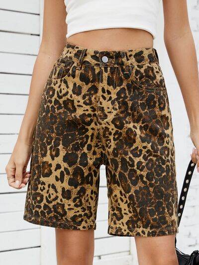 Leopard High Waist Denim Shorts - Hovatok