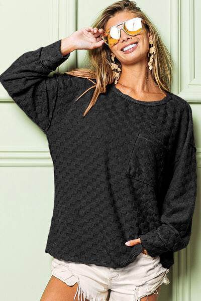 BiBi Checkered Round Neck Exposed Seam Top - Hovatok