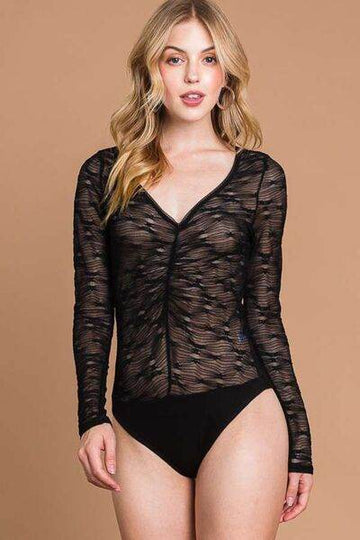 Culture Code Round Neck Mesh Perspective Bodysuit - Hovatok