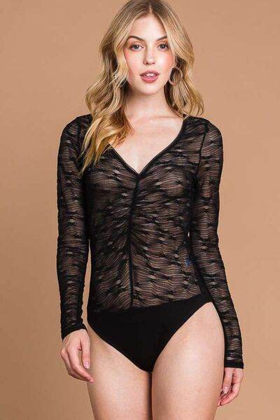 Culture Code Round Neck Mesh Perspective Bodysuit - Hovatok