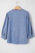 Bow Tie Long Sleeve Denim Top - Hovatok