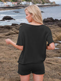 Round Neck Short Sleeve Top and Shorts Sweater Set - Hovatok