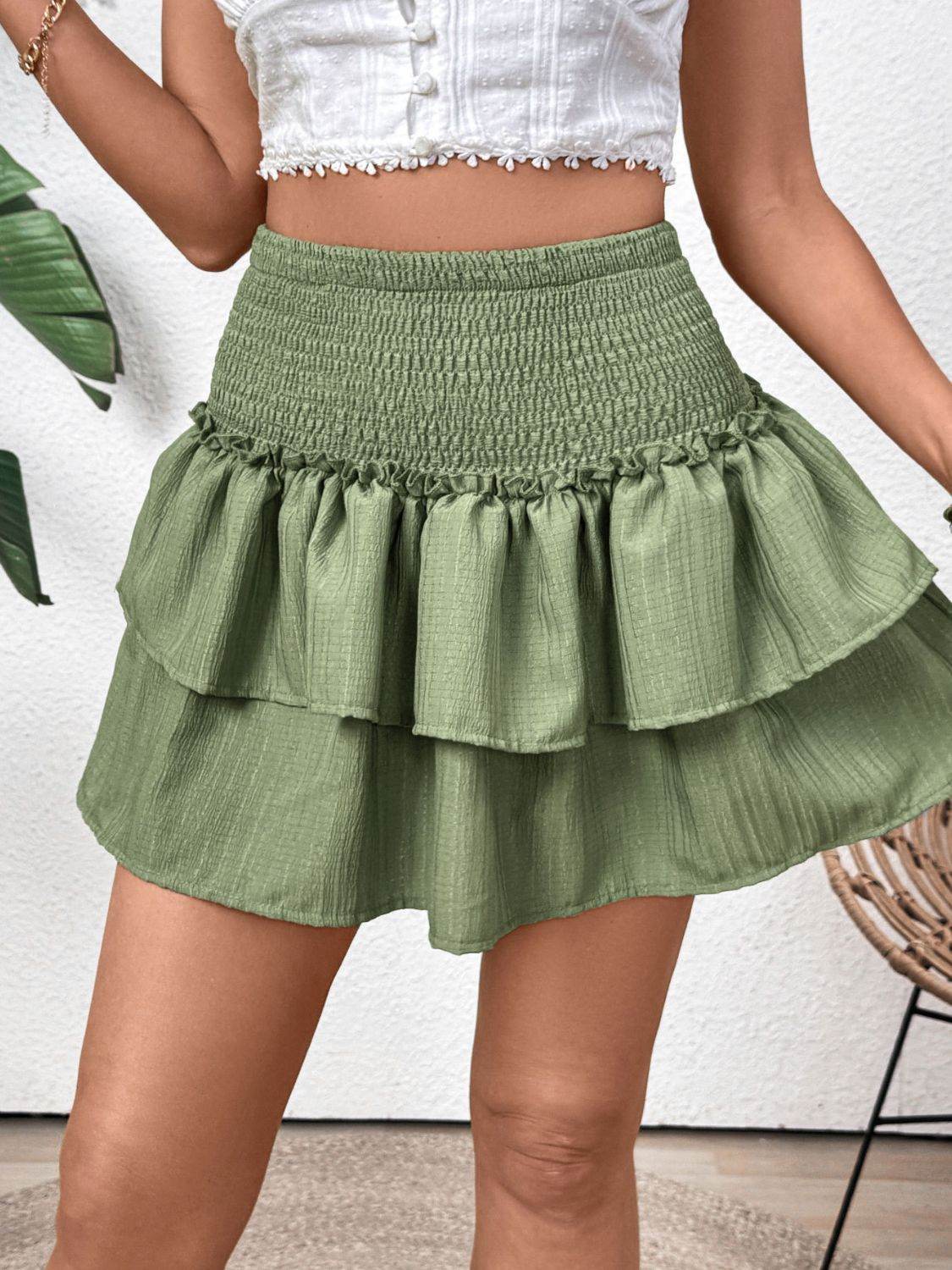 Perfee Layered Smocked Mini Skirt - Hovatok