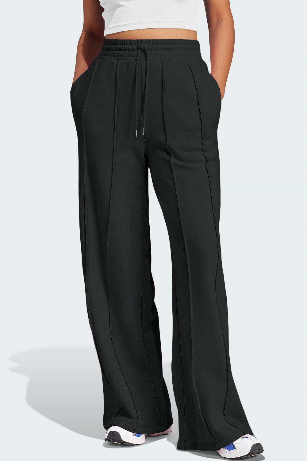 Drawstring Wide Leg Active Pants - Hovatok