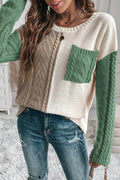 Double Take Full Size Color Block Drop Shoulder Sweater - Hovatok