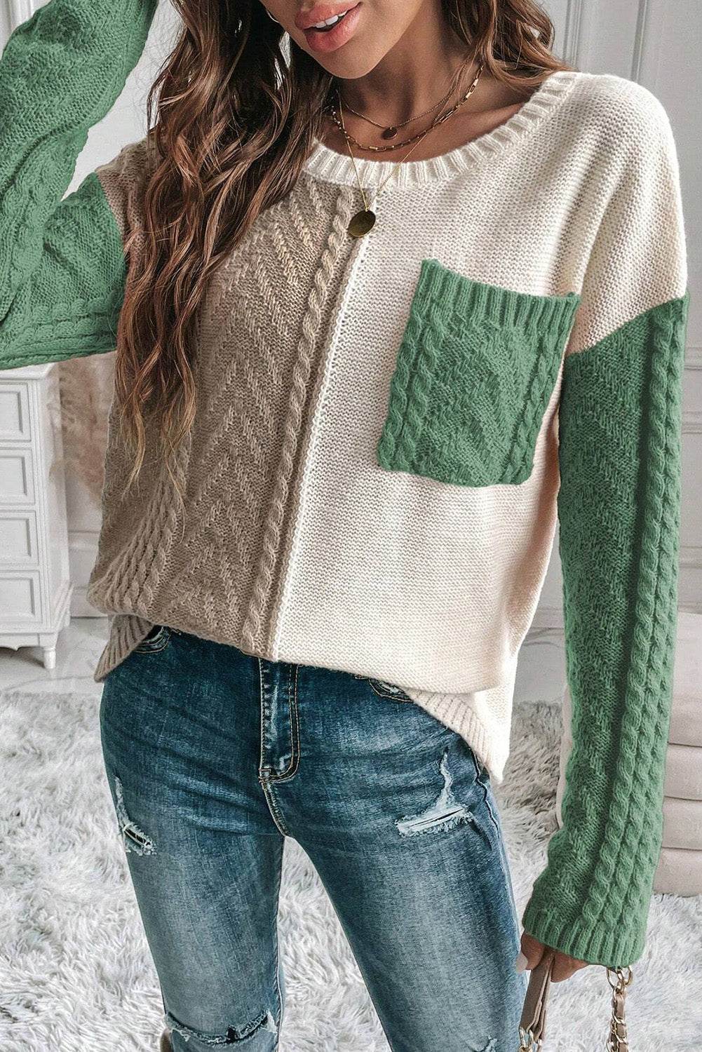 Double Take Full Size Color Block Drop Shoulder Sweater - Hovatok