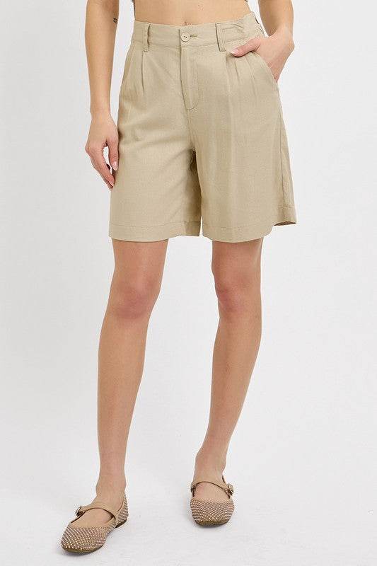 RISEN High Rise Pleated Front Shorts - Hovatok