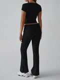 Devine V-Neck Top and Bootcut Leggings Set - Hovatok