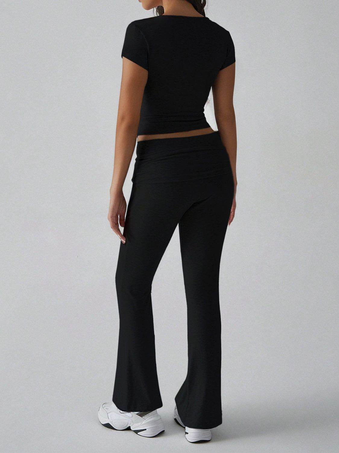 Devine V-Neck Top and Bootcut Leggings Set - Hovatok