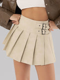 Buckle Decor Pleated Mini Skirt - Hovatok