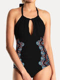 FAM-FAM Cutout Printed Halter Neck One-Piece Swimwear - Hovatok