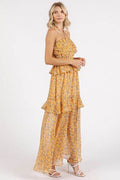 Mittoshop Ruffled Smocked Floral Halter Neck Maxi Dress - Hovatok