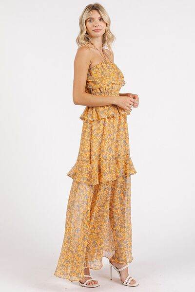 Mittoshop Ruffled Smocked Floral Halter Neck Maxi Dress - Hovatok