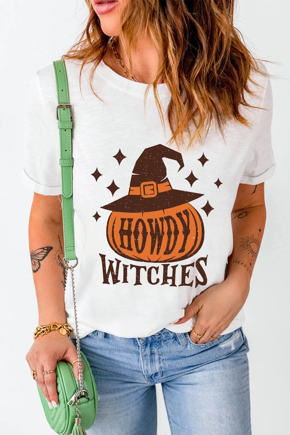 HOWDY WITCHES Round Neck Short Sleeve T-Shirt - Hovatok