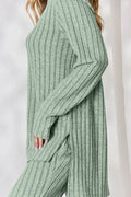 Basic Bae Full Size Ribbed High-Low Top and Wide Leg Pants Set - Hovatok
