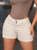 Mid-Rise Waist Denim Shorts with Pockets - Hovatok