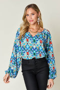 Double Take Full Size Printed Balloon Sleeve Blouse - Hovatok