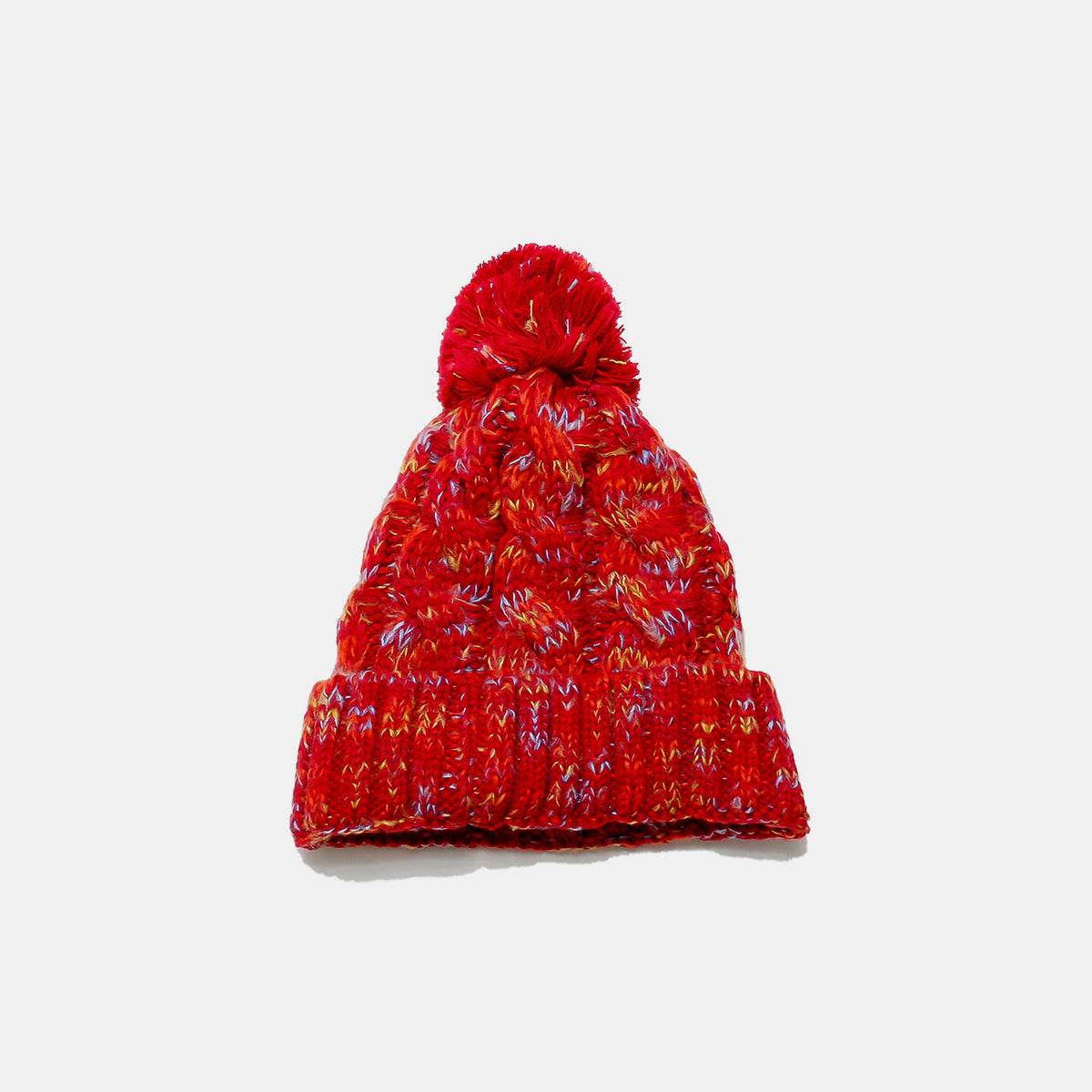Contrast Cable-Knit Hat with Pompom - Hovatok