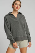 Umgee Johnny Collar Dropped Shoulder Sweatshirt - Hovatok