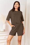 Basic Bae Bamboo Full Size Round Neck Drop Shoulder T-Shirt and Shorts Set - Hovatok