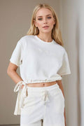 Basic Bae Drawstring Hem Air Scuba Round Neck Short Sleeve T-Shirt - Hovatok