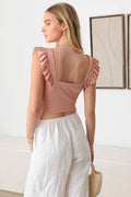 Le Lis Ruffled Cap Sleeve Square Neck Crop Top - Hovatok