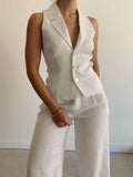 Devine Lapel Collar Sleeveless Top and Pants Set - Hovatok