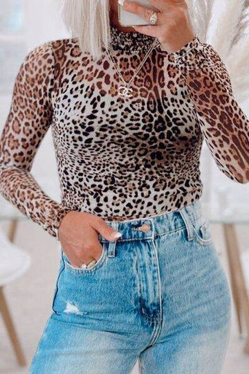 Turtleneck Leopard Long Sleeve Bodysuit - Hovatok