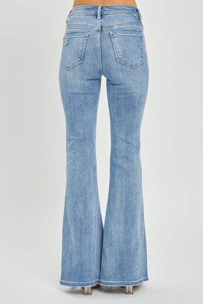 Risen Full Size High Rise Frayed Hem Flare Jeans - Hovatok