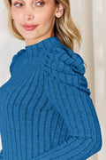 Basic Bae Full Size Ribbed Mock Neck Puff Sleeve T-Shirt - Hovatok