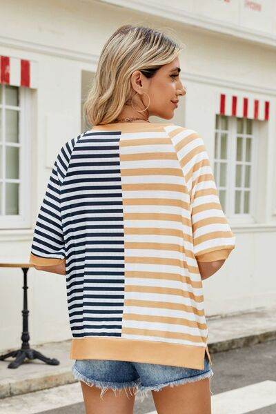 Striped Round Neck Half Sleeve T-Shirt - Hovatok