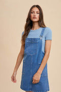 Annie Wear Wide Strap Denim Overall Dress with Pockets - Hovatok