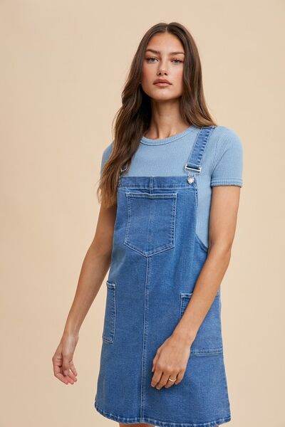 Annie Wear Wide Strap Denim Overall Dress with Pockets - Hovatok