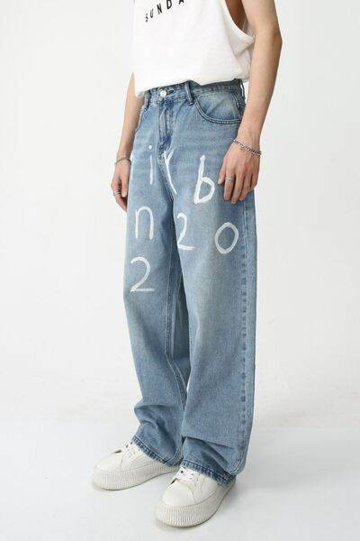 Men's Graffiti Wide Leg Jeans - Hovatok