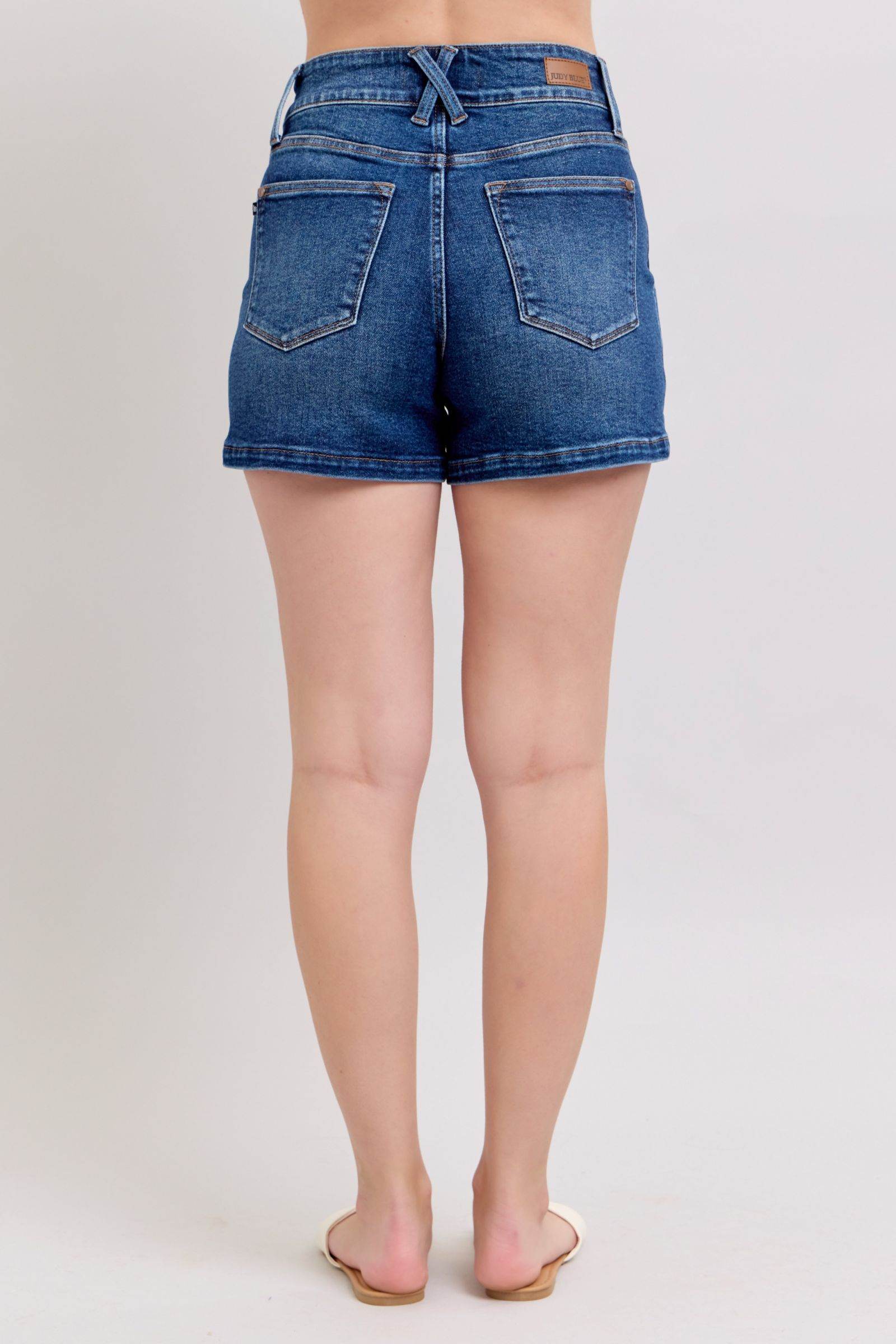 Judy Blue Full Size Double Button Waistband Denim Shorts Plus Size - Hovatok