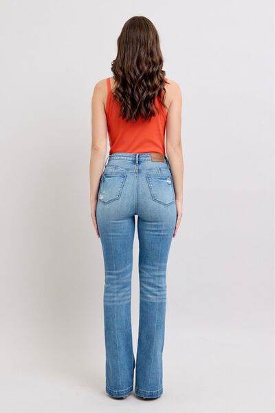 Judy Blue HW Tummy Control Vintage Wash Side Slit Slim Boot Jeans - Hovatok
