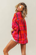 BiBi Button Up Dolman Sleeve Plaid Shirt - Hovatok