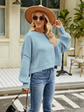 Round Neck Lantern Sleeve Sweater - Hovatok