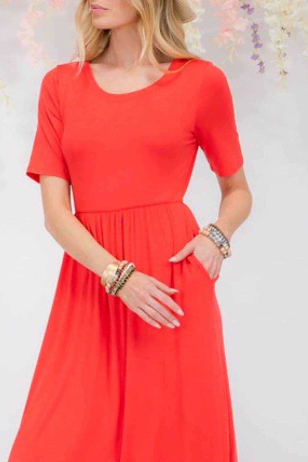 Celeste Full Size Round Neck Short Sleeve Maxi Dress with Pockets Plus Size - Hovatok