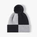 Color Block Knit Hat with Pom-pom - Hovatok