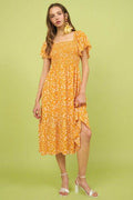 Mittoshop Flower Print Flutter Sleeve Smocked Midi Dress - Hovatok