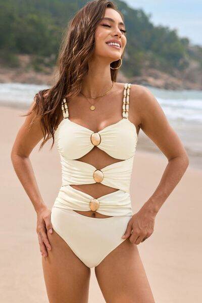 Cutout Ruched Sweetheart Neck One-Piece Swimwear - Hovatok