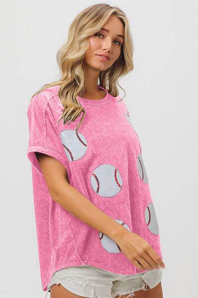 BiBi Sequin Baseball Short Sleeve T-Shirt - Hovatok