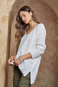 ADORA High-Low Side Slit V-Neck Sweater - Hovatok