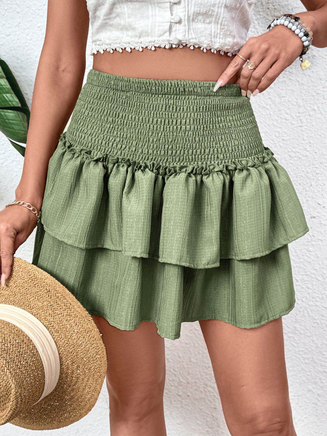 Perfee Layered Smocked Mini Skirt - Hovatok
