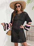 Openwork Contrast Long Sleeve Cover-Up - Hovatok