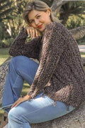 Umgee Full Size Frayed Hem Cable Knit Round Neck Sweater Plus Size - Hovatok