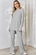 Basic Bae Full Size Ribbed High-Low Top and Wide Leg Pants Set - Hovatok