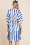 Cotton Bleu by Nu Lab Tied Striped Plunge Half Sleeve Cover-Up - Hovatok