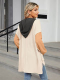 Double Take Contrast Hooded Long Sleeve Top - Hovatok